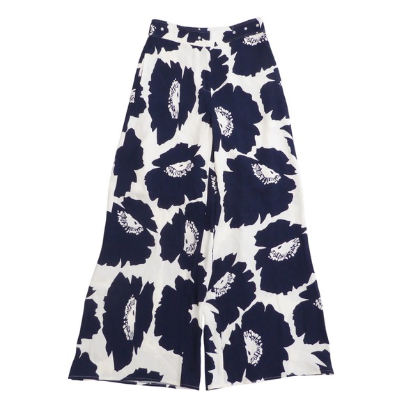 Milly Pants - Milly Womens Nash Wide Leg Pants Navy White Floral Viscose Size 0